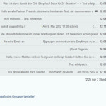 Screenshot im Posteingang des Bekannten. Namen und Adressen verpixelt.