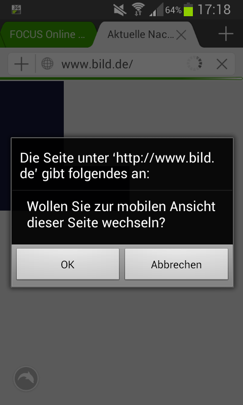 Abfrage zur mobilen Webseite von bild.de